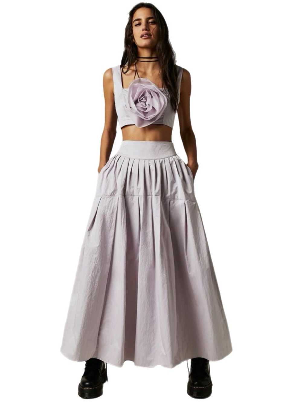 Lavender Tiered Maxi Skirt - Women's Long Pleated Skirt